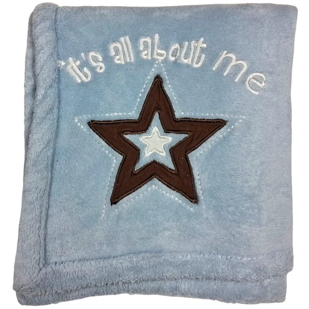 Kidsline Blue Brown Star It's All About Me Baby Blanket Soft Fleece htf 30x40